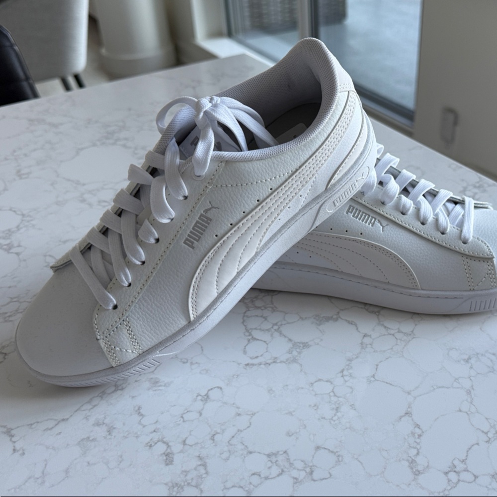 Puma Women's All-White Leather Sneakers